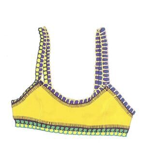 Kiini Ro Bikini Swim Top Scoop Wireless Crochet Trim Yellow Large